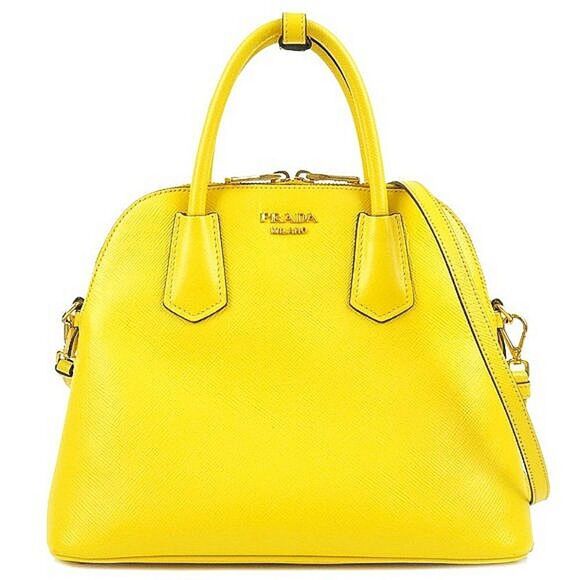 100% Authentic Prada Yellow Saffiano Leather Convertible Dome Two Way Bag 9/10 - Picture 1 of 16